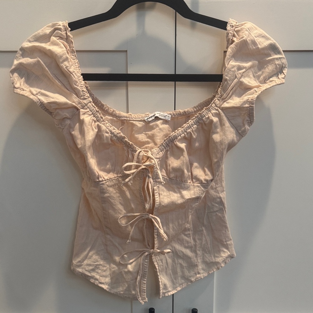 Bershka Beige Puff Sleeve Blouse